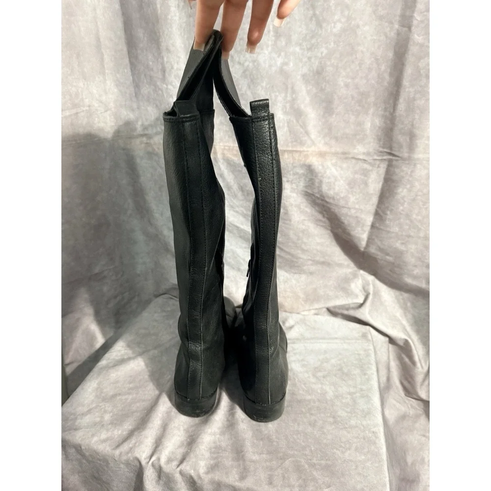 Nine West Noriko Black Knee-High Leather Riding Boots Women 10M Preowned